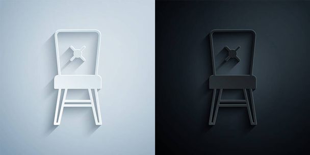 Ikona cięcia papieru Krzesło izolowane na szarym i czarnym tle. Papier w stylu sztuki. Wektor - Wektor, obraz