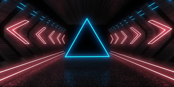 3D abstract background with neon lights. neon tunnel  .space construction . .3d illustration - Photo, Image