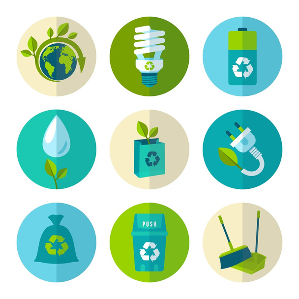 ecologia e rifiuti piatto set icone - Vector, afbeelding