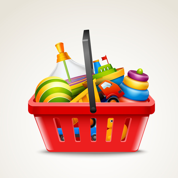 Toys in shopping basket - Vector, Image