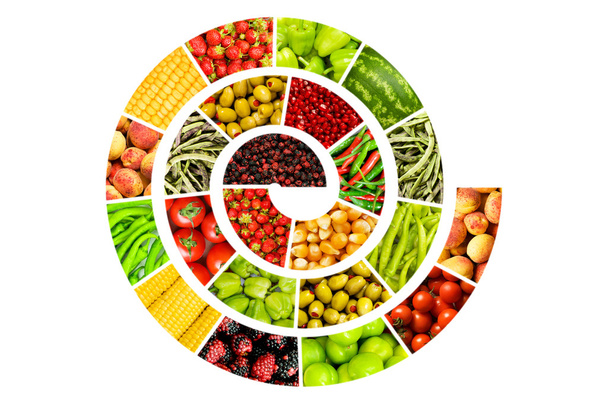 Spiral made of various fruits and vegetables - Φωτογραφία, εικόνα