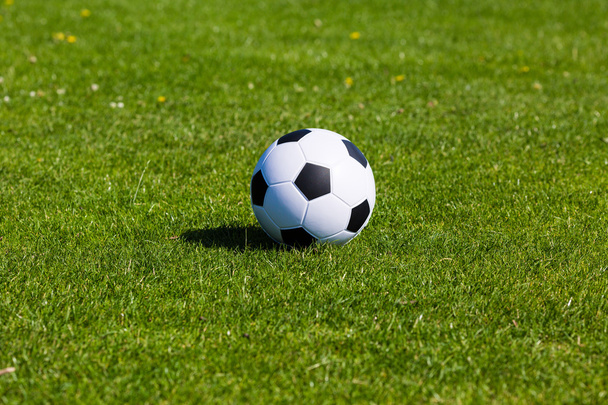 Green pitch with soccer ball - Fotó, kép