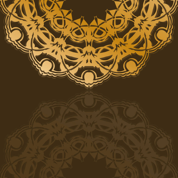 Print-ready postcard in brown color with abstract gold pattern. - Vector, Image