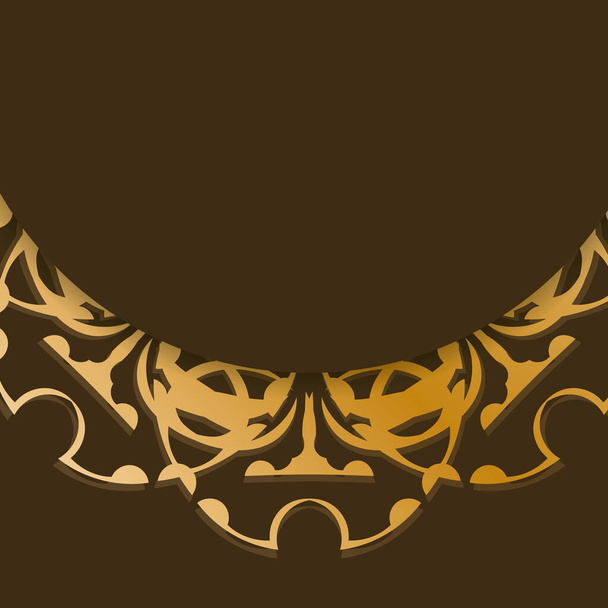 Cartão marrom com ornamento em ouro mandala para o seu design. - Vetor, Imagem