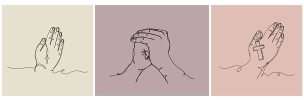 Vector continuous one single line drawing of set vector religion praying hands in silhouette on a white background. Linear stylized. - Vektor, obrázek