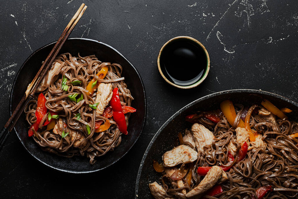 Asian soba chicken noodles - Photo, Image