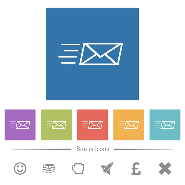 Invio di express mail contorno piatto icone bianche in sfondi quadrati. 6 icone bonus incluse. - Vettoriali, immagini