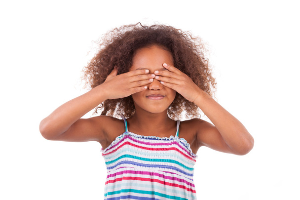 Cute young African American girl hiding her eyes - Black People - Foto, Imagen