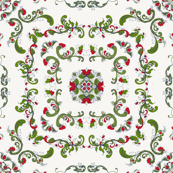 Rosemaling tile, traditional Norwegian decorative pattern. Vector illustration - Vector, Imagen