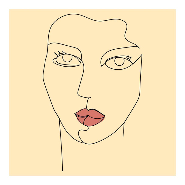 An artistic line. Abstract portrait of a woman on a beige background. A woman's face. Modern style minimalism. A drawn linear sketch. - Vector, Image