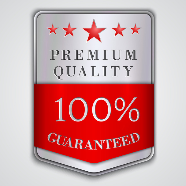 vector zilveren badge label met Premiumkwaliteit en honderd procent gegarandeerd tekst - Vector, afbeelding
