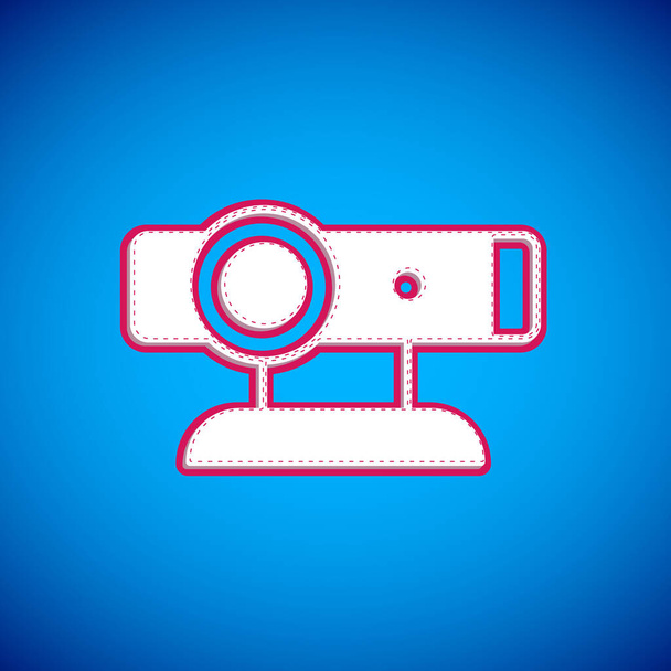 Weißes Web-Kamera-Symbol isoliert auf blauem Hintergrund. Chat-Kamera. Webcam-Symbol. Vektor - Vektor, Bild