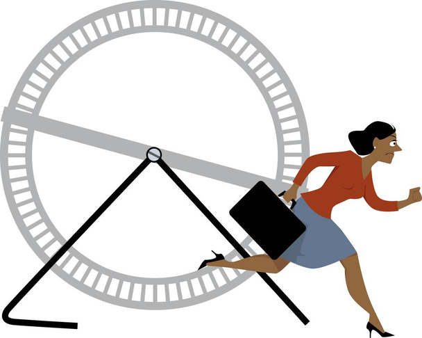 Mulher de negócios saindo da roda do hamster como uma metáfora para renunciar, EPS 8 ilustração vetorial - Vetor, Imagem