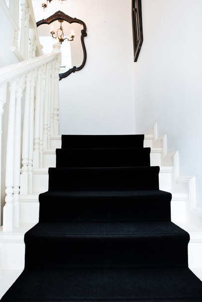 Modern staircase of a classic building with black carpet - Photo, Image