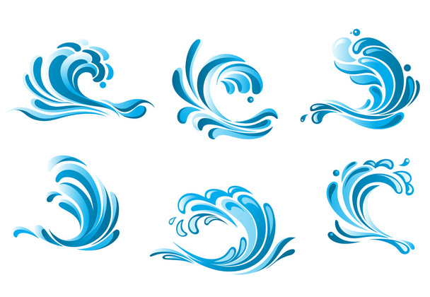 kék víz hullámok szimbólumok - Vektor, kép