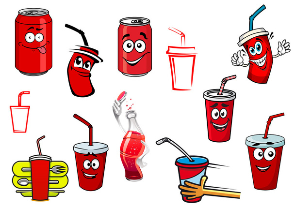 Cartoon cola and soda drinks - Vector, Image