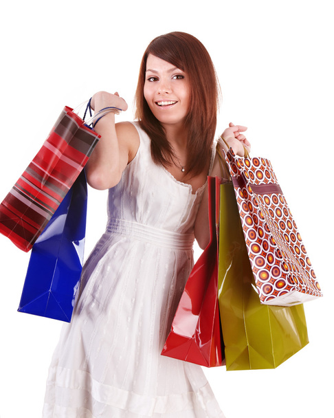 Shopping girl with group bag. - 写真・画像