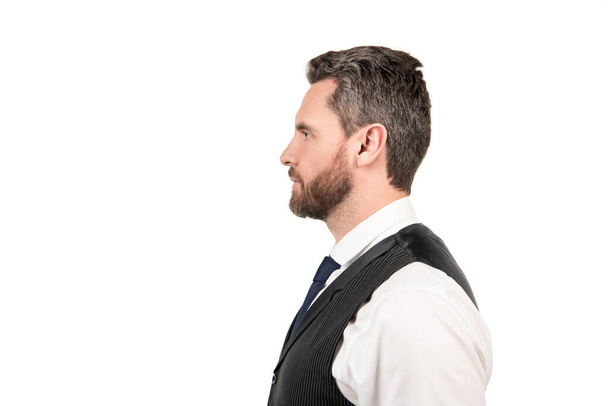 profile view of bearded businessman in business casual style, copy space, hairstyle. - Foto, Imagem