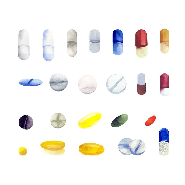 Aquarel illustratie van pillen geïsoleerd op witte achtergrond. - Foto, afbeelding