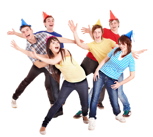Grupo de adolescentes en sombrero de fiesta
. - Foto, imagen