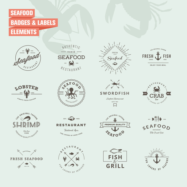 zestaw elementów odznaki i etykiety na owoce morza - Wektor, obraz