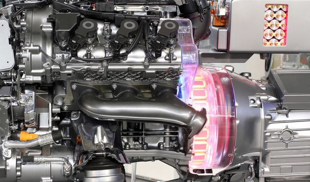 V6 υβριδικό αυτοκίνητο κινητήρα closeup - Φωτογραφία, εικόνα