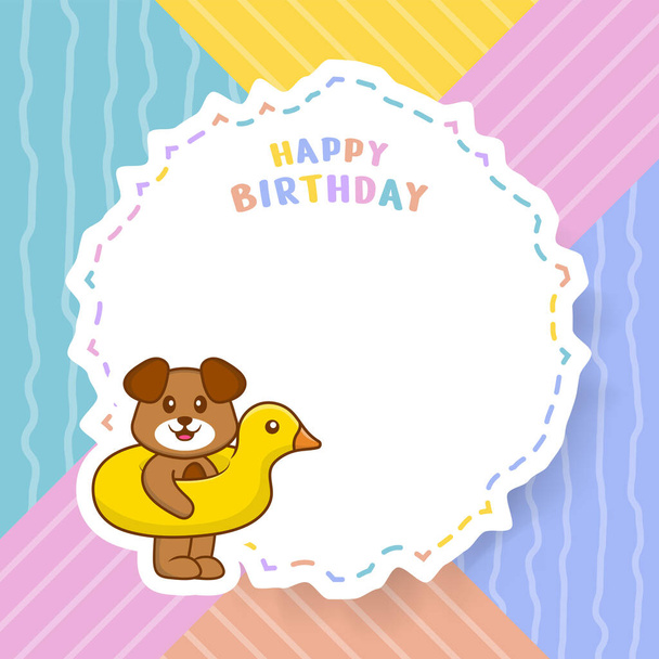 Feliz cumpleaños tarjeta de felicitación con lindo personaje de dibujos animados perro. Ilustración vectorial - Vector, Imagen