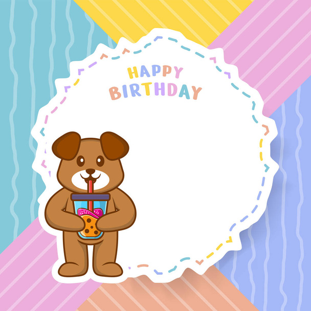 Happy Birthday Grußkarte mit niedlichen Hund Cartoon-Figur. Vektorillustration - Vektor, Bild