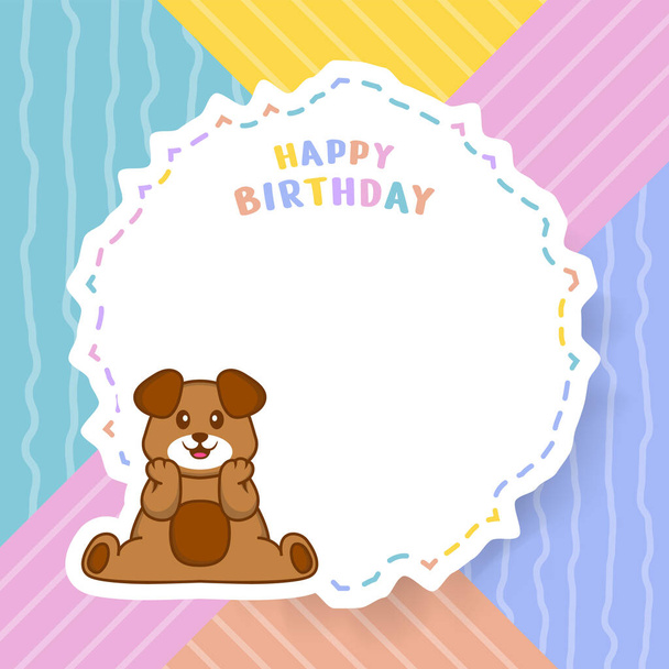 Happy Birthday Grußkarte mit niedlichen Hund Cartoon-Figur. Vektorillustration - Vektor, Bild