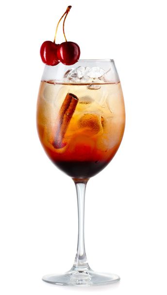 Orange alcohol cocktail with cherry berries isolated - Photo, Image