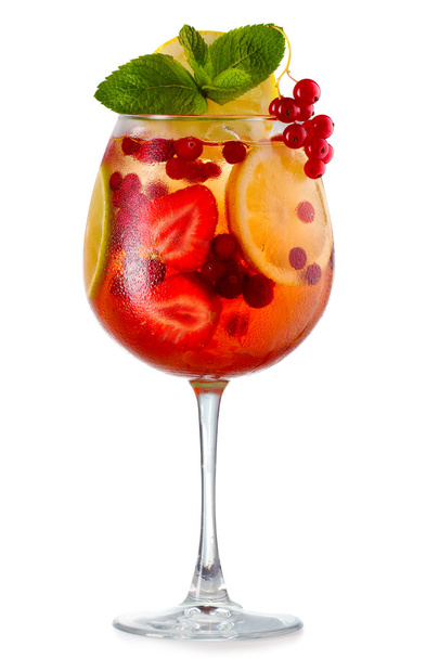 Alcohol cocktail with fresh mint, fruits and berries isolated - Photo, Image