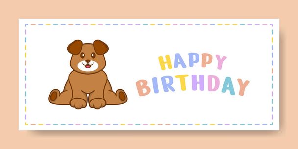 Happy Birthday Banner mit niedlichen Hund Zeichentrickfigur. Vektorillustration - Vektor, Bild