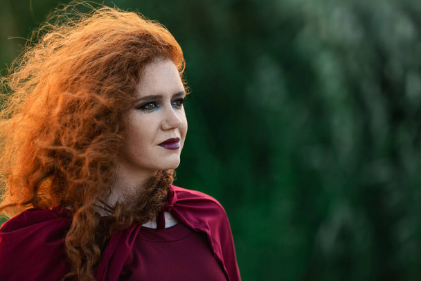 Retrato de bela jovem bruxa ao ar livre - Foto, Imagem