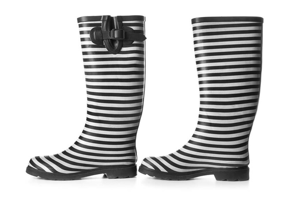 Striped rubber boots on white background - Photo, Image