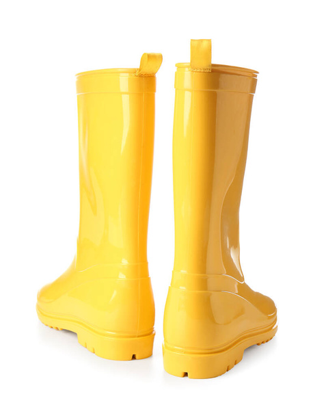 Yellow rubber boots isolated on white background - Photo, Image
