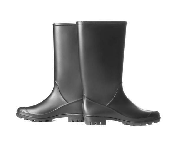 Pair of black rubber boots isolated on white background - Photo, Image
