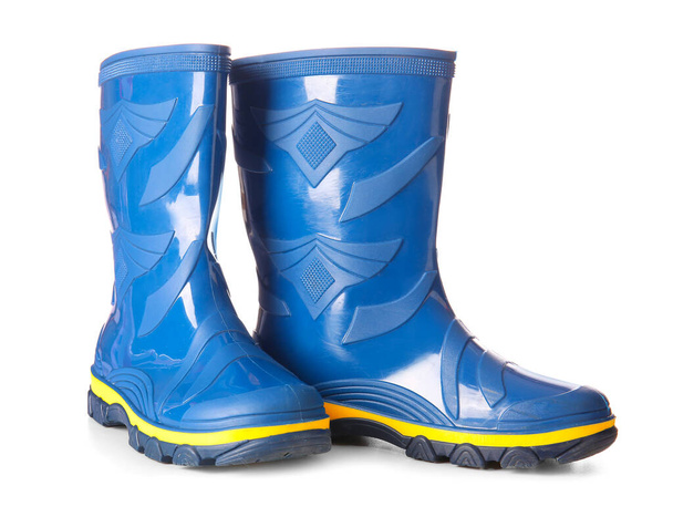 Pair of blue rubber boots on white background - Photo, Image
