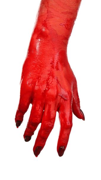Hand covered with blood on white background - Photo, Image