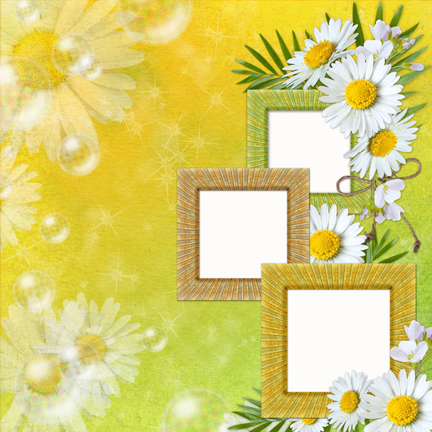 Summer background with frame and flowers - Zdjęcie, obraz