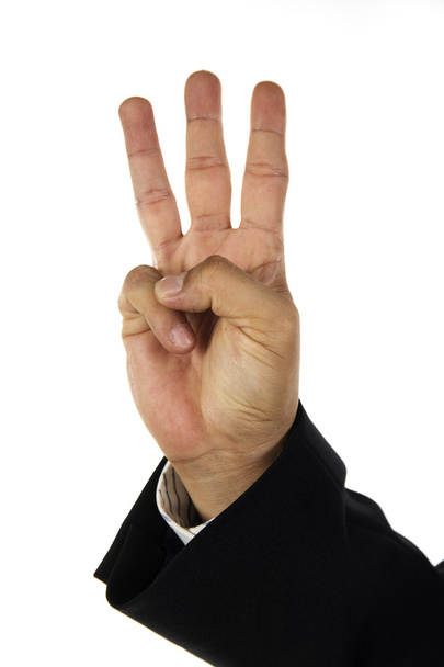 hand and businessman showing three fingers - Foto, Imagen