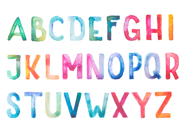 aquarelle akwarela kolorowe czcionki typu odręcznie strony narysować bazgroły abc alfabet litery. - Zdjęcie, obraz