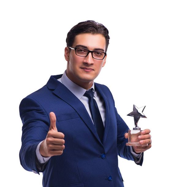 Businessman with star award isolated on white - Fotó, kép