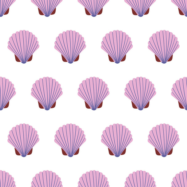 Patrón sin costura de animales marinos con concha de mar violeta. Mundo submarino habitantes imprimir. - Vector, Imagen