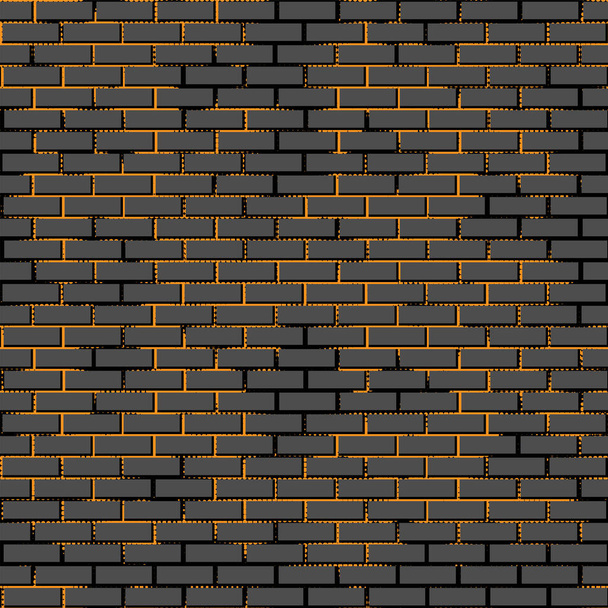 Padrão sem costura abstrato com tijolos cinza e grunge laranja no fundo preto - Vetor, Imagem