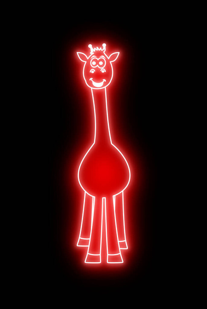 Rote Giraffe auf schwarzem Hintergrund mit Rotlichteffekt wie nächtliche Neonbeleuchtung - Illustration - Foto, Bild