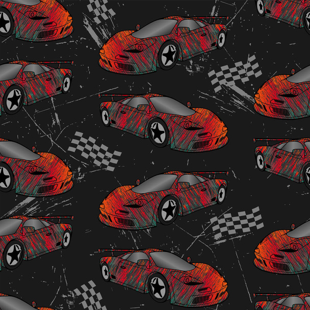 Seamless pattern with sports cars and grunge texture - Vector, Image