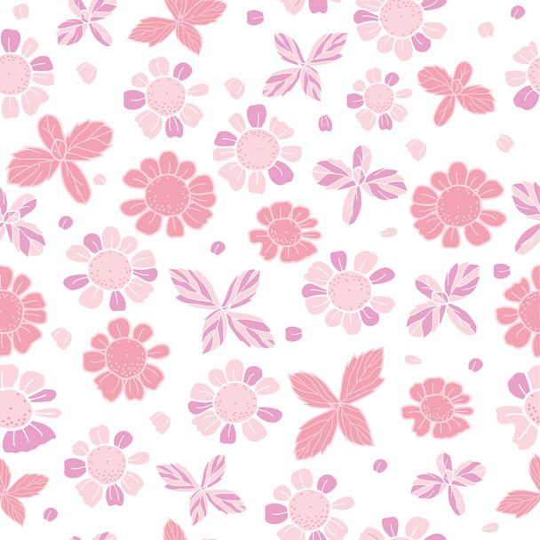 Vector textured painted flower seamless pattern background with hand-drawn elements - Вектор, зображення