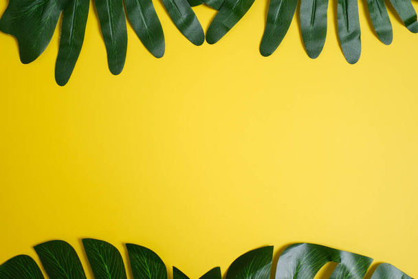 Philodendron tropische Blätter auf gelbem Hintergrund minimal Sommer - Foto, Bild