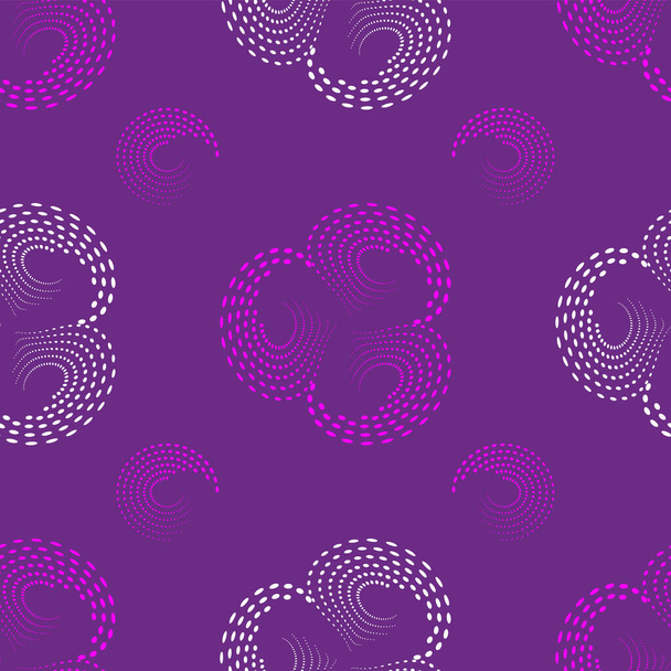      Figures with dots white and pink color on violet background. Seamless pattern - Вектор,изображение