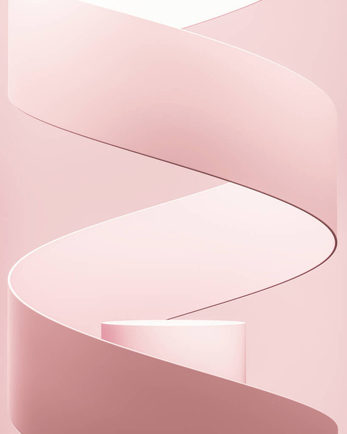 Pinkfarbener zylindrischer Podium- und Kurvenhintergrund, minimaler abstrakter Hintergrund für die Produktpräsentation. 3D-Darstellung - Foto, Bild